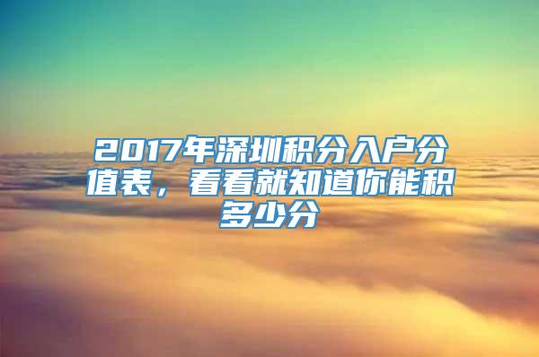 2017年深圳积分入户分值表，看看就知道你能积多少分