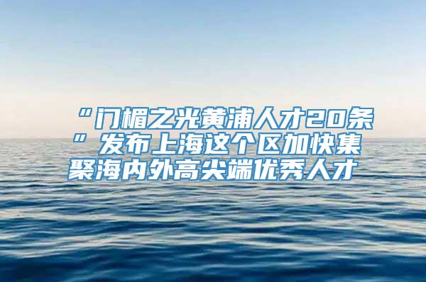 “门楣之光黄浦人才20条”发布上海这个区加快集聚海内外高尖端优秀人才