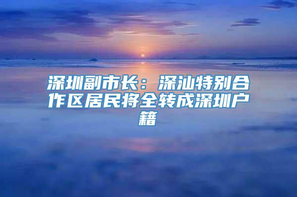 深圳副市长：深汕特别合作区居民将全转成深圳户籍