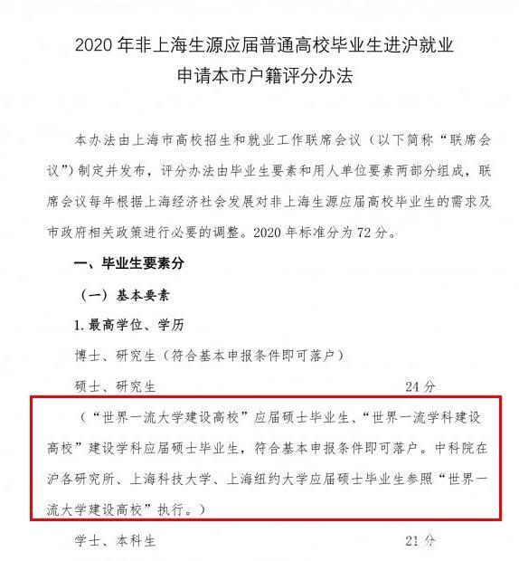 2020年上海落户调整后，可以直接申请上海户口的院校和专业名单