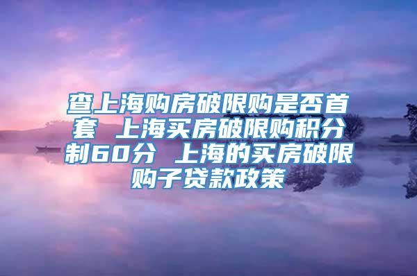 查上海购房破限购是否首套 上海买房破限购积分制60分 上海的买房破限购子贷款政策