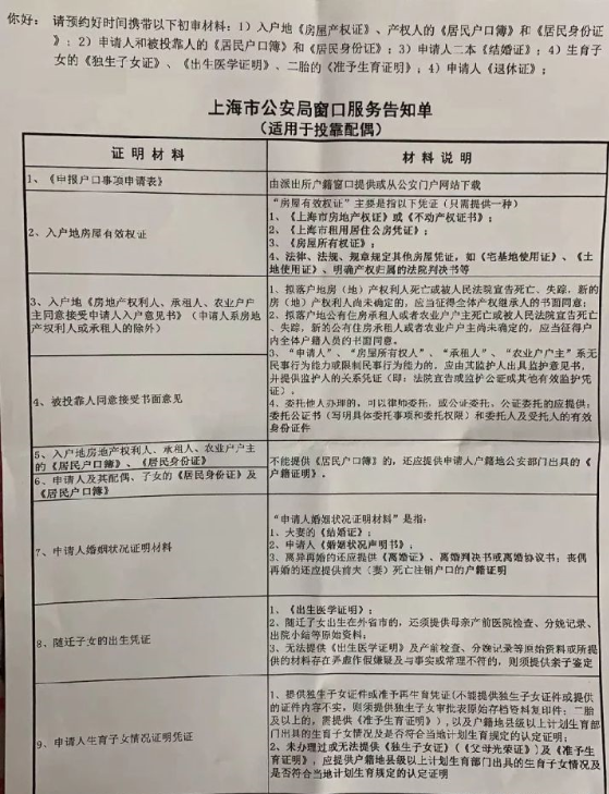 2021上海投靠落户政策办理条件材料（夫妻子女老人）