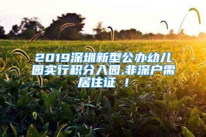 2019深圳新型公办幼儿园实行积分入园,非深户需居住证 !